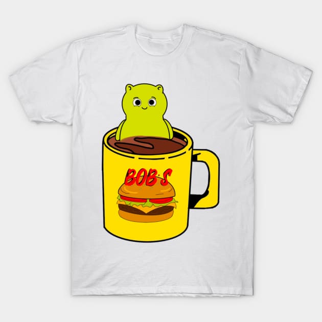 Burger Bob’s Coffee Mug With Kuchi Kopi Illustration T-Shirt by ShyGirlMerchant